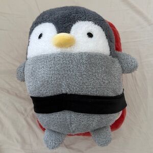 Takashoji Gray Penguin Strapped To Tuna Sushi 14in Round Plush NWT